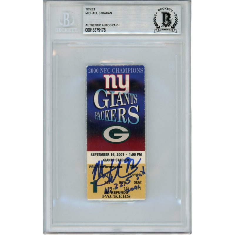 Michael Strahan Signed New York Giants Ticket Stub "22.5 Sacks 2001" Beckett
