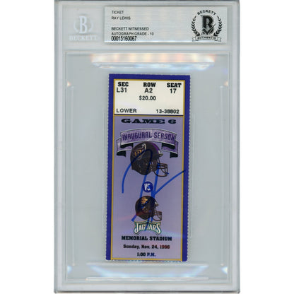 Ray Lewis Baltimore Ravens Autographed 11/24/96 Ticket Stub (BAS Slabbed)
