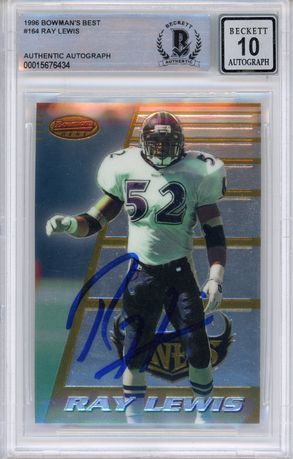 Ray Lewis Signed 1996 Bowman's Best #164 Card Grade 10 BAS Slabbed