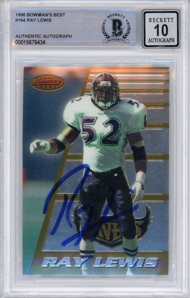 Ray Lewis Signed 1996 Bowman's Best #164 Card Grade 10 BAS Slabbed