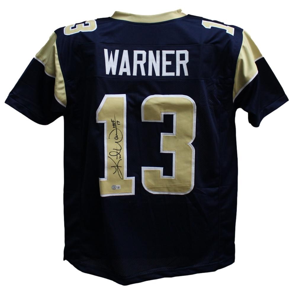 Kurt Warner Autographed St. Louis Rams Custom Throwback Jersey HOF BAS