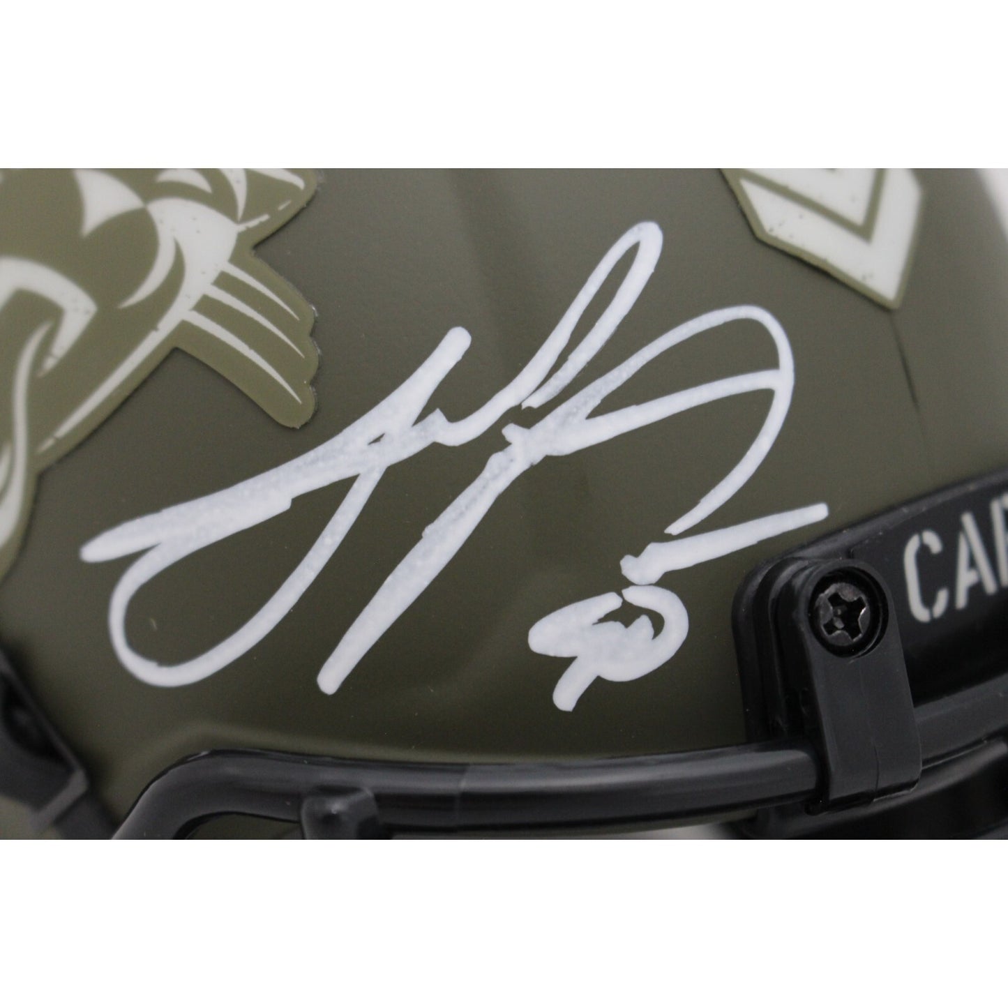 Julius Peppers Signed Carolina Panthers 2022 Salute to Service Mini Helmet