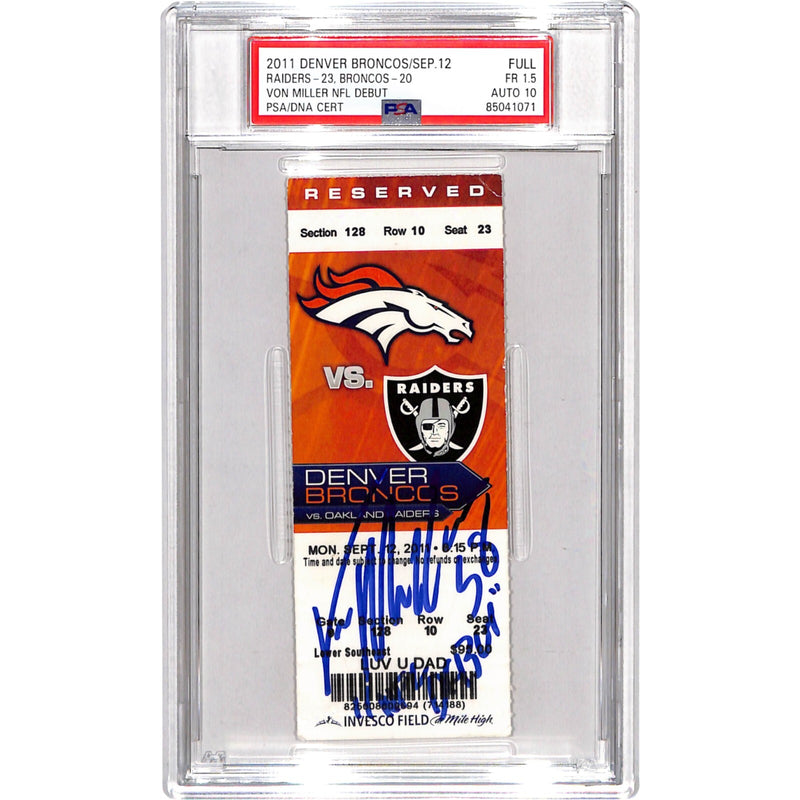 Von Miller Signed Denver Broncos NFL Debut Ticket Stub (PSA Slabbed)