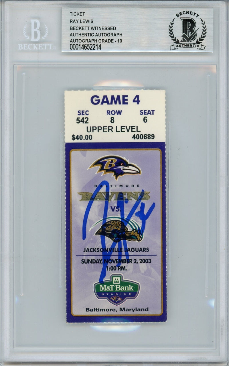 Ray Lewis Signed Baltimore Ravens 11/2/03 Ticket Stub - BAS Slabbed