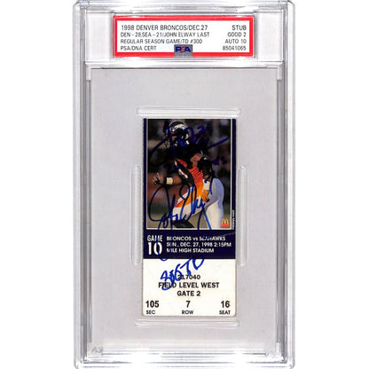 John Elway & Terrell Davis Signed Denver Broncos Slabbed Ticket Stub