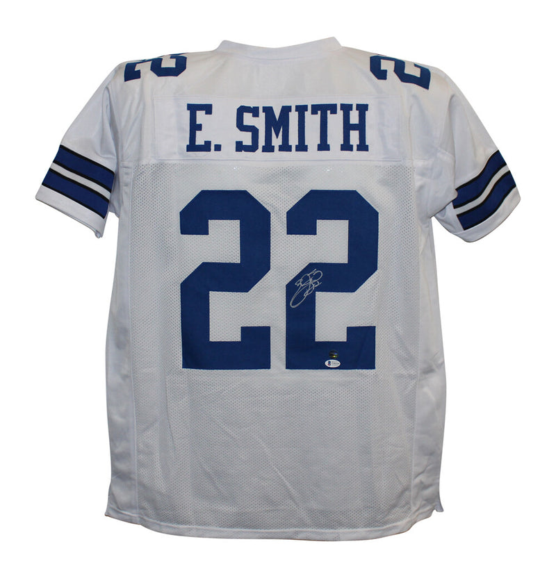 Emmitt Smith Autographed Dallas Cowboys Custom White Jersey (Beckett BAS)