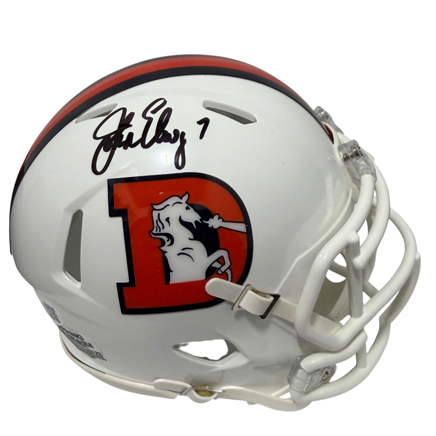 John Elway Denver Broncos Signed Throwback Alternate White Mini Helmet JSA COA