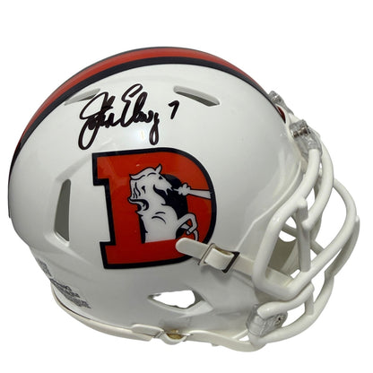 John Elway Denver Broncos Signed Throwback Alternate White Mini Helmet JSA COA