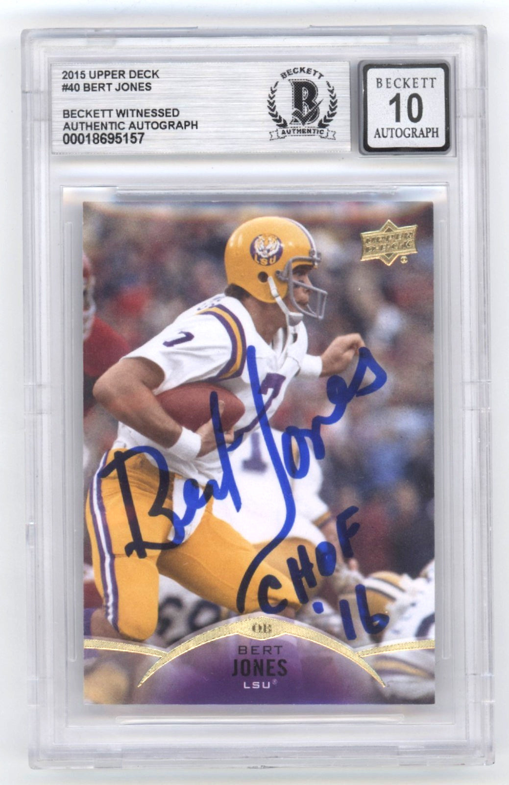 Bert Jones Signed 2015 Upper Deck Card BGS 10 Auto (CHOF '16)
