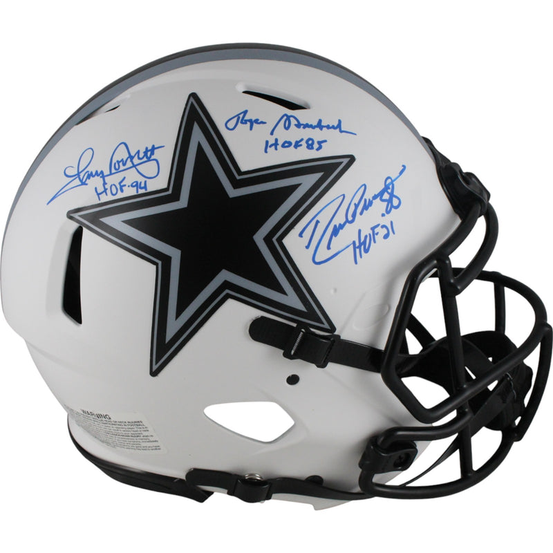 Drew Pearson, Roger Staubach & Tony Dorsett Signed Dallas Cowboys Lunar Helmet