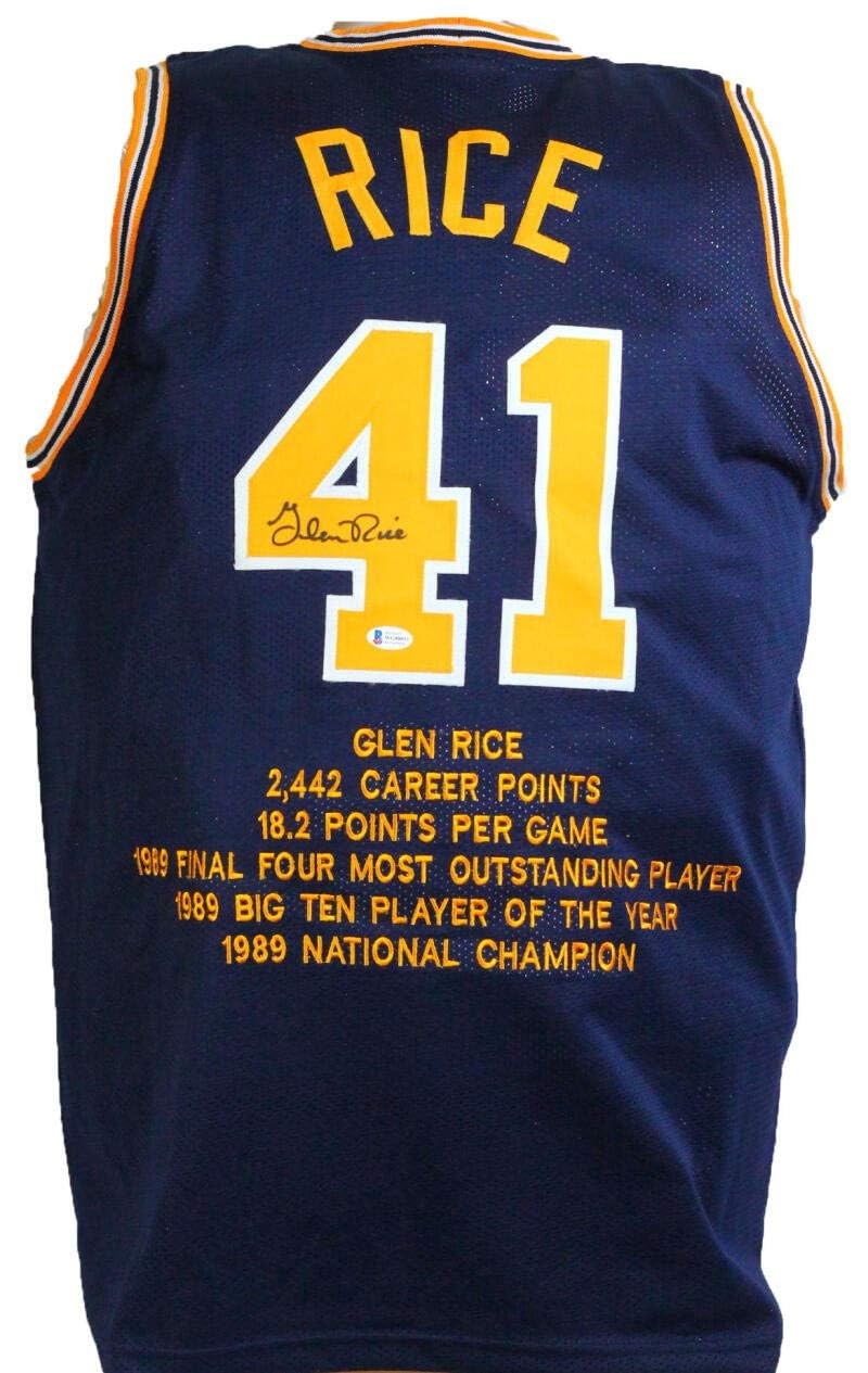Glen Rice Signed Blue G Money Custom Jersey