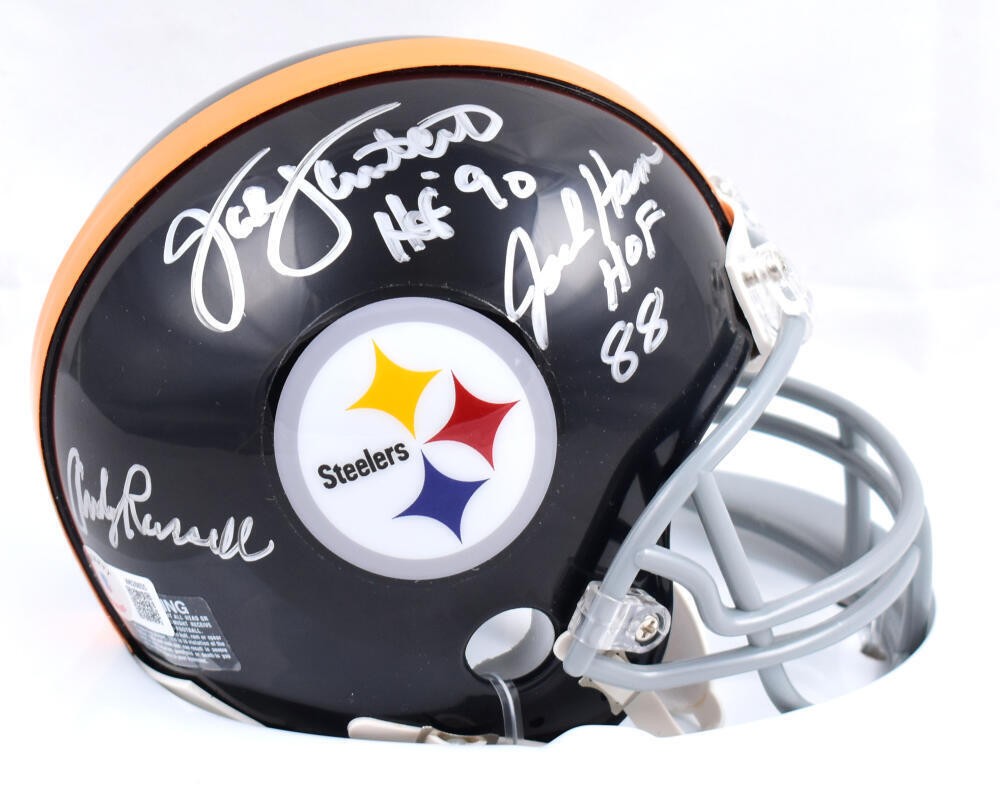 Jack Ham, Jack Lambert & Andy Russell Signed Steelers Mini Helmet