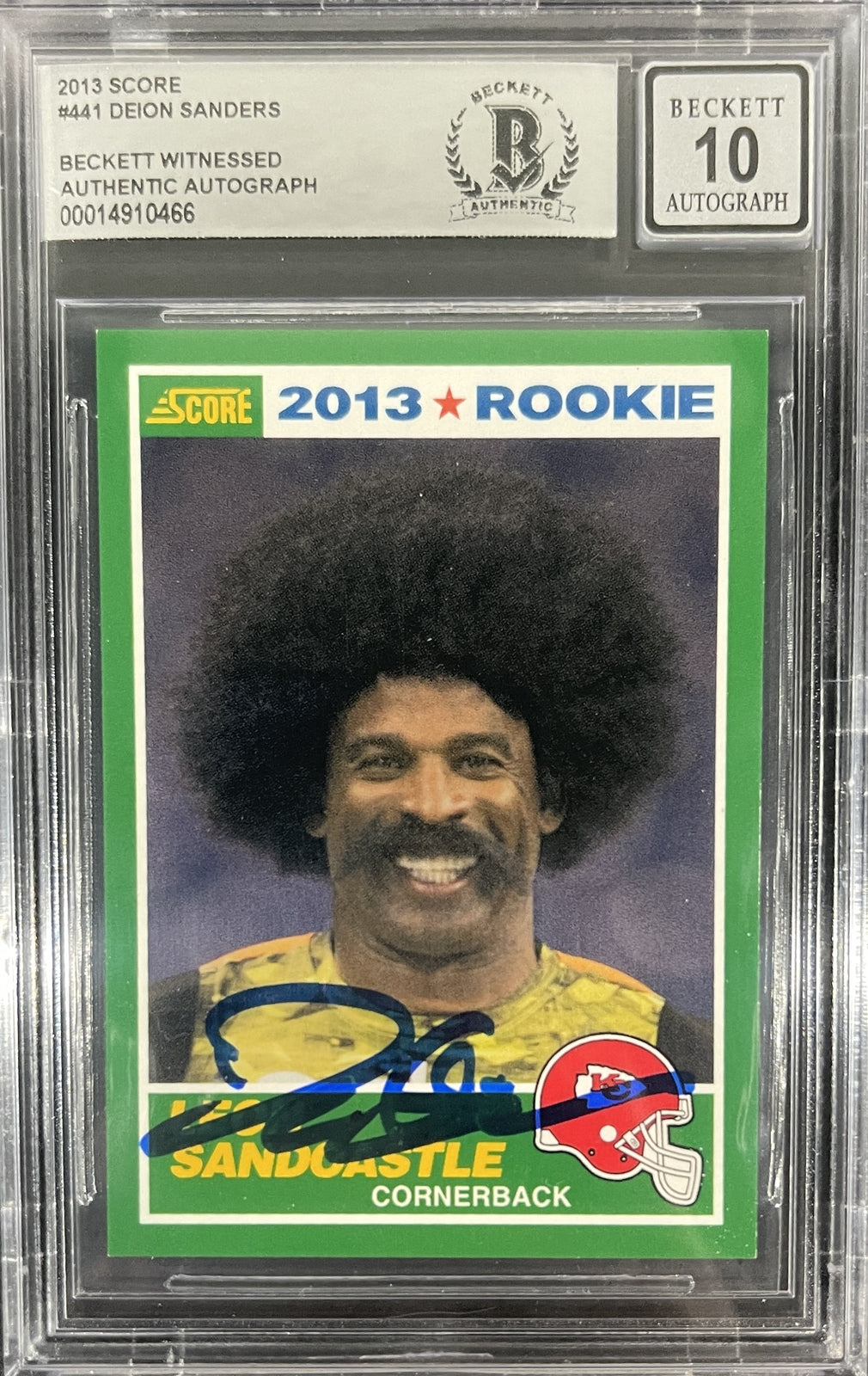 Deion Sanders Signed 2013 Score #441 Leon Sandcastle Card (BAS Grade 10)