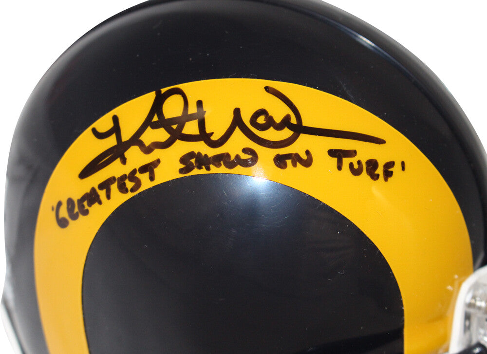 Kurt Warner Mini Helmet Los Angeles Rams Signed Throwback BAS COA