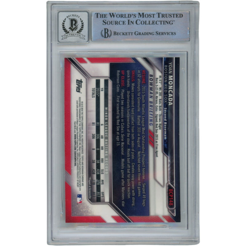 Yoan Moncada Autographed 2016 Bowman Chrome Prospects Card (MLB Debut)