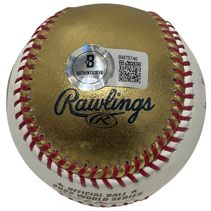 Trey Mancini Signed 2022 World Series Gold LE Baseball (Beckett BAS COA)