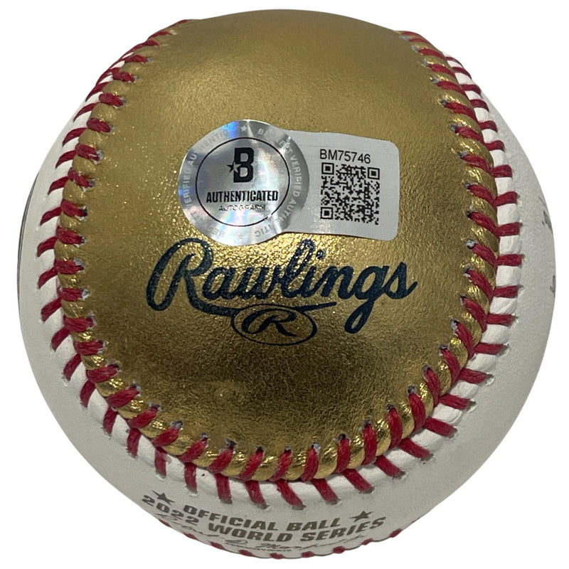 Trey Mancini Signed 2022 World Series Gold LE Baseball (Beckett BAS COA)