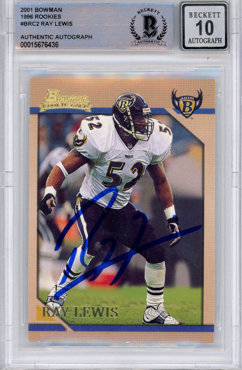 Ray Lewis Autographed 2001 Bowman #BRC2 Trading Card BAS Grade 10