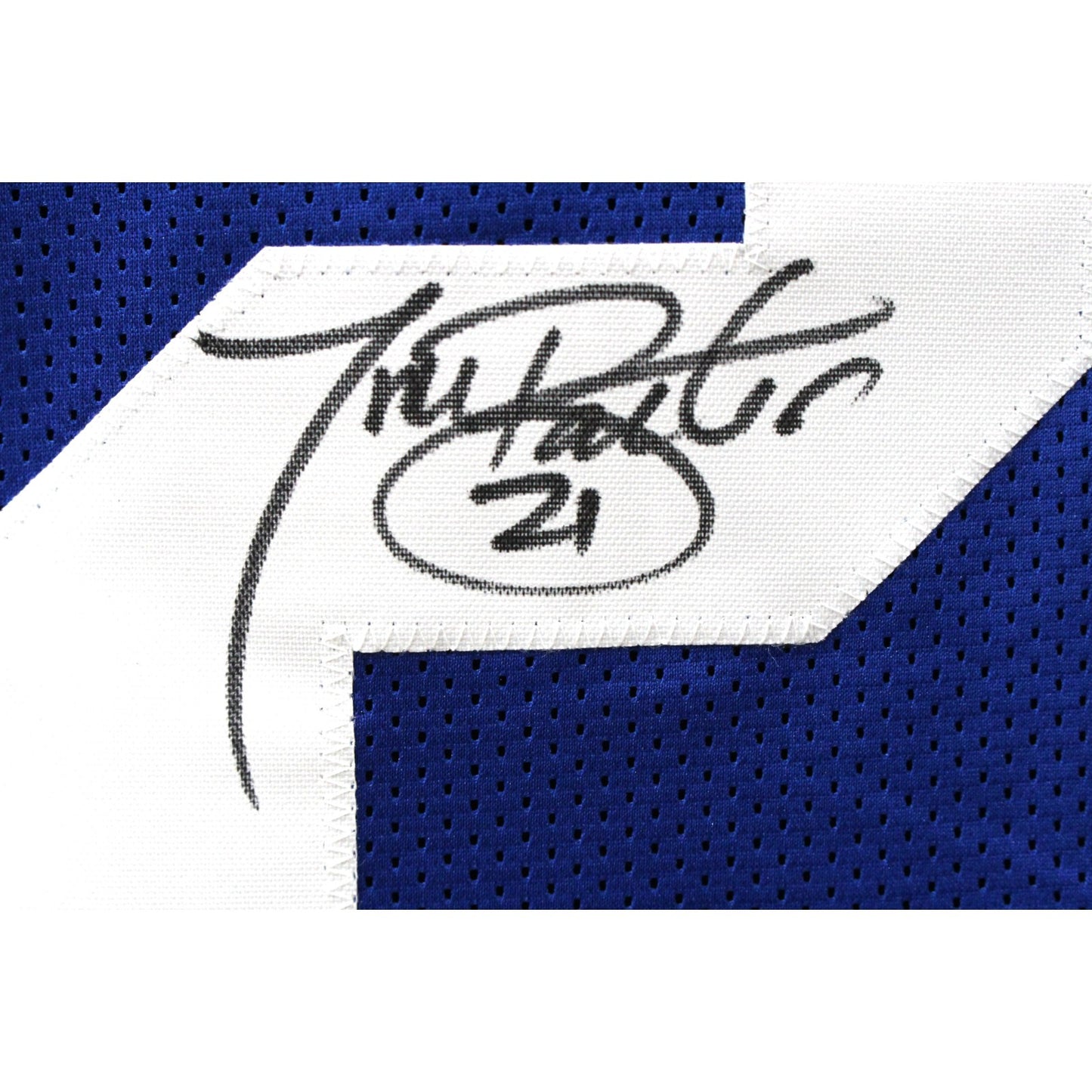Tiki Barber Autographed Blue Pro Style Jersey (Beckett Witness)