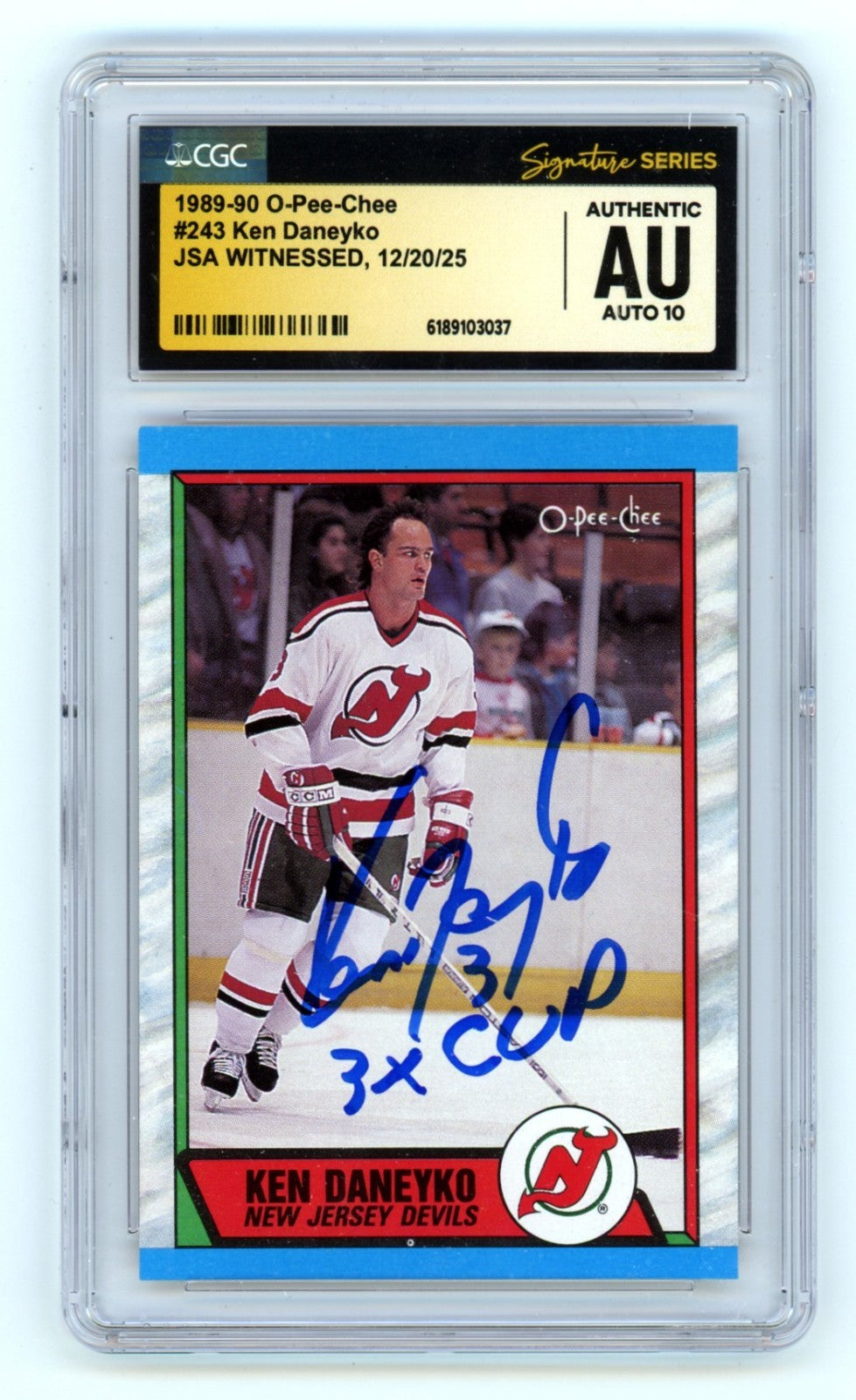 Ken Daneyko Signed 1989-90 O-Pee-Chee Card #243 - CGC 10 Auto