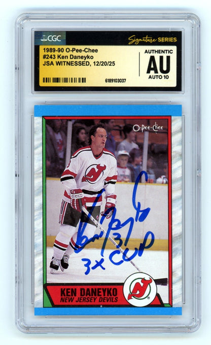 Ken Daneyko Signed 1989-90 O-Pee-Chee Card #243 - CGC 10 Auto