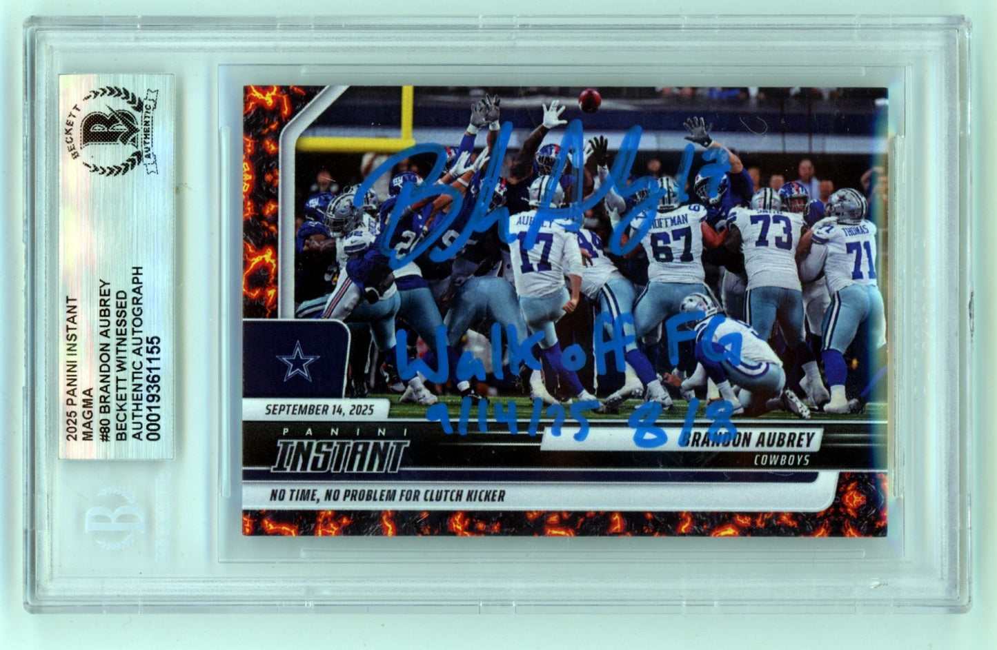 Brandon Aubrey Autographed Trading Card 2025 Panini Instant Magma 1/1 BGS