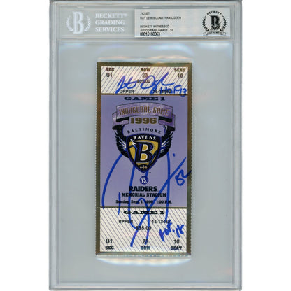 Ray Lewis & Jonathan Ogden Signed Baltimore Ravens Inaugural Game Ticket Stub