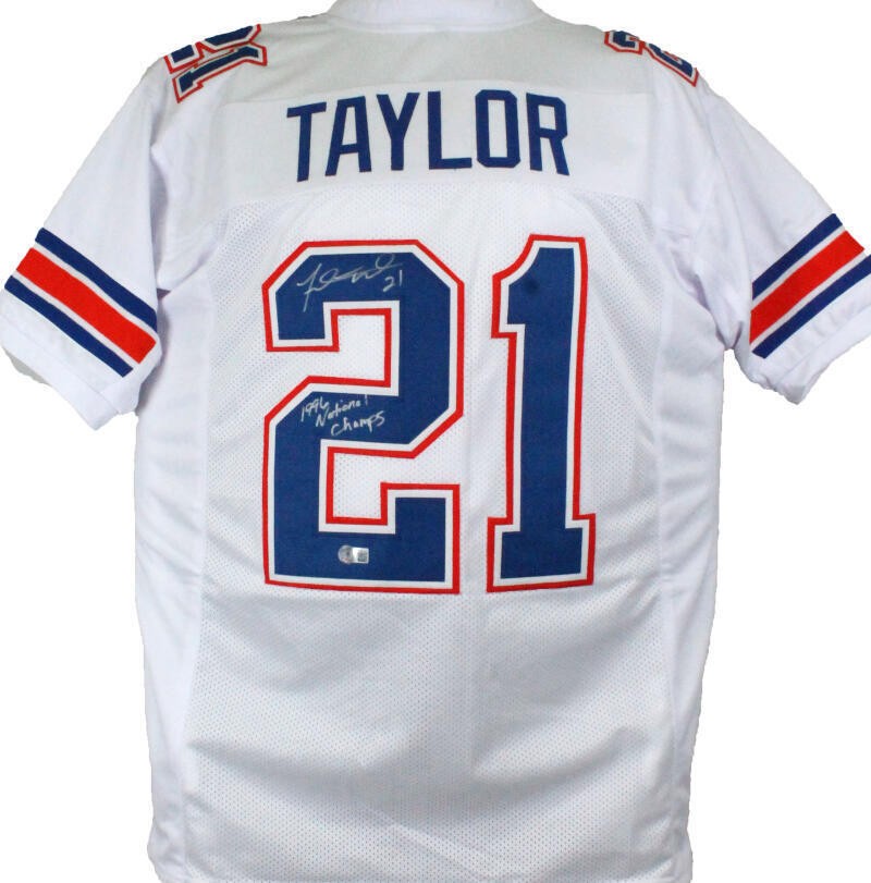 Fred Taylor Signed White Custom Jersey "96 Natl Champs" Inscription