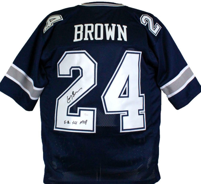 Larry Brown Signed Blue Custom Jersey with SB MVP Inscription