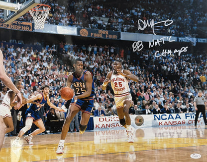 Danny Manning Signed Kansas Jayhawks 16x20 Photo - '88 Natl Champs'