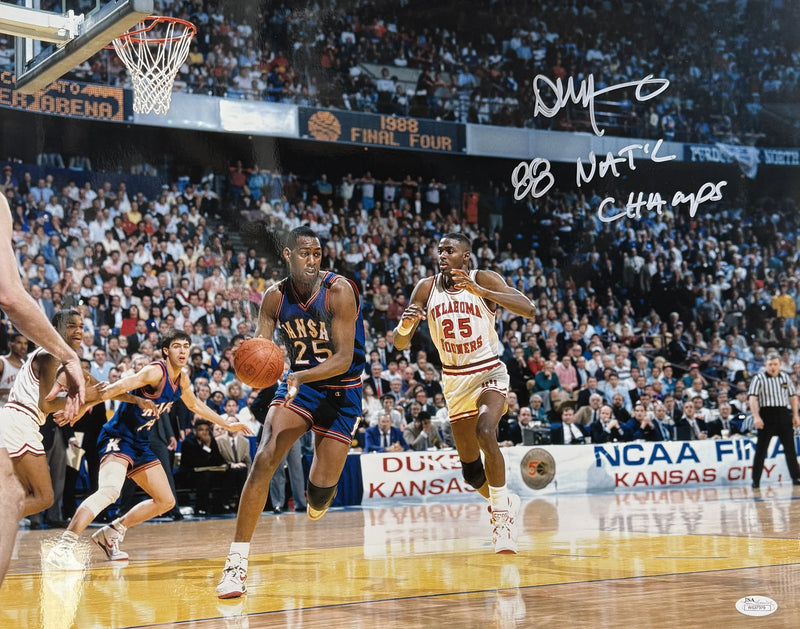 Danny Manning Signed Kansas Jayhawks 16x20 Photo - '88 Natl Champs'