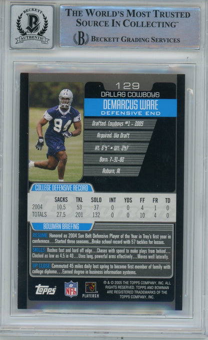 Demarcus Ware Signed Dallas Cowboys 2005 Bowman #129 Card - BAS Auto 10