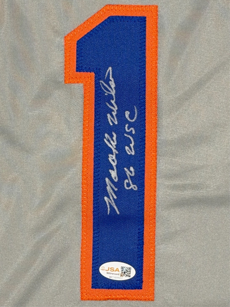 Mookie Wilson Signed New York Mets Grey Custom Jersey 86 WSC JSA