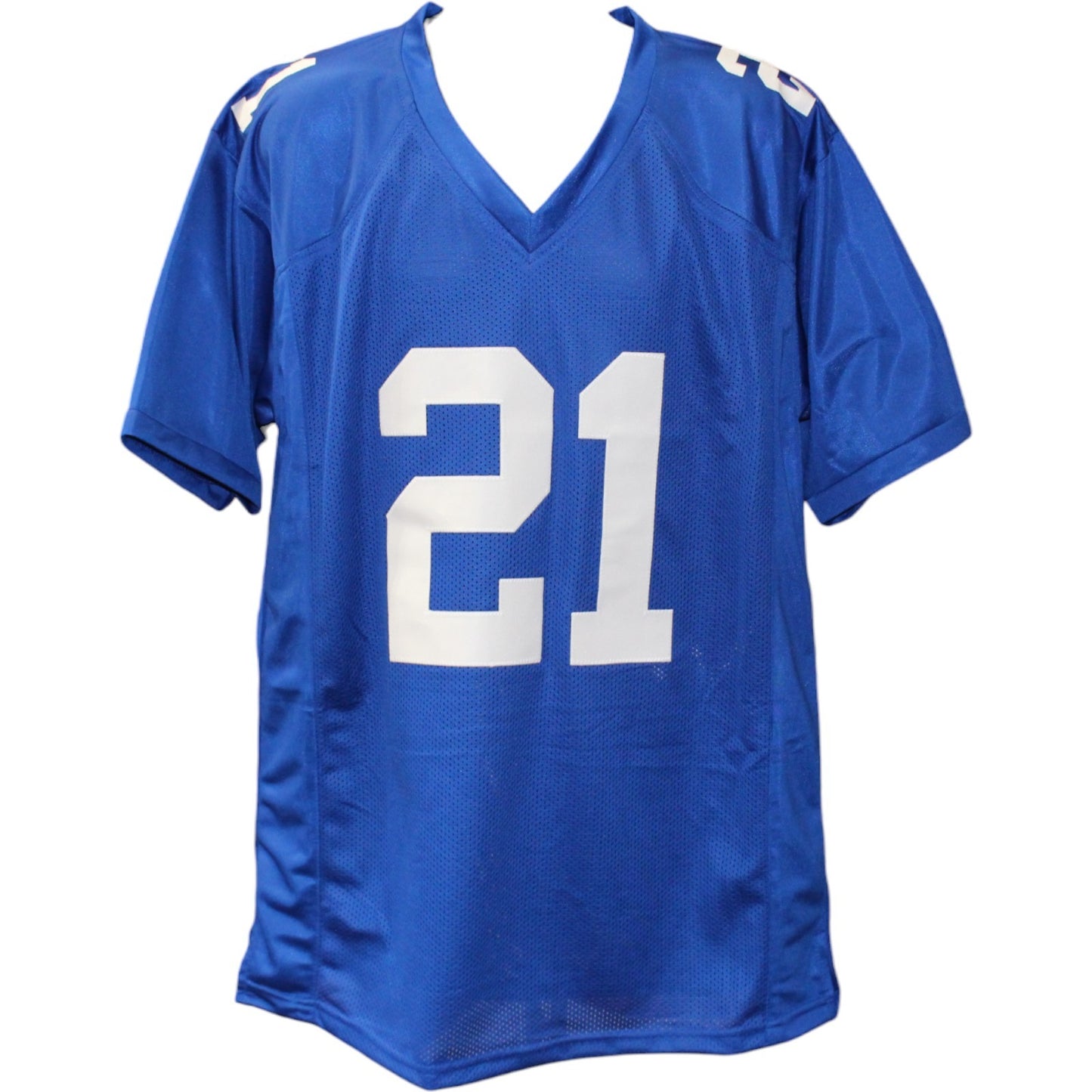 Tiki Barber Autographed Blue Pro Style Jersey (Beckett Witness)