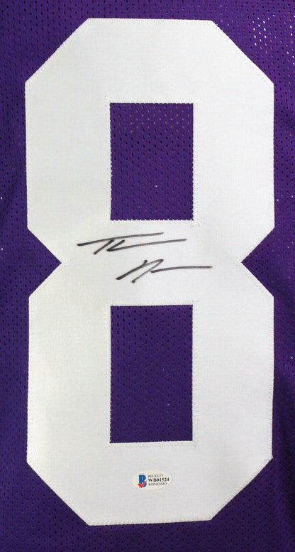 Thaddeus Moss Signed Purple Custom College Style Jersey