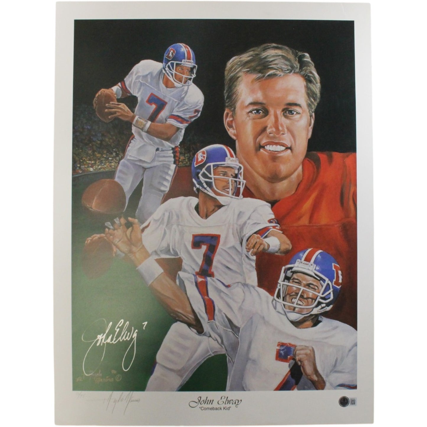 John Elway Autographed Denver Broncos 18x24 Photo by Angelo Marino