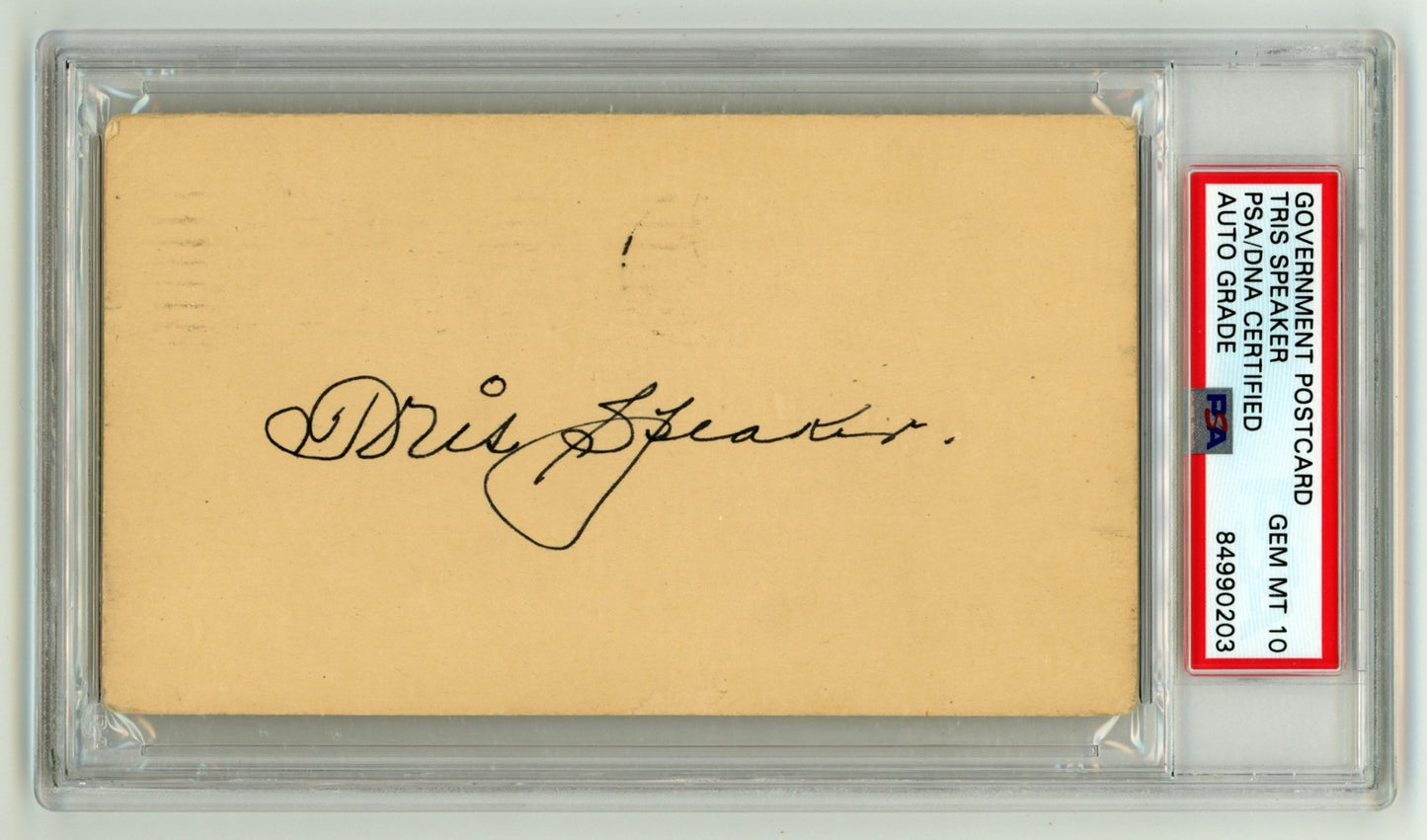 Tris Speaker Signed 1948 Government Postcard PSA DNA 10