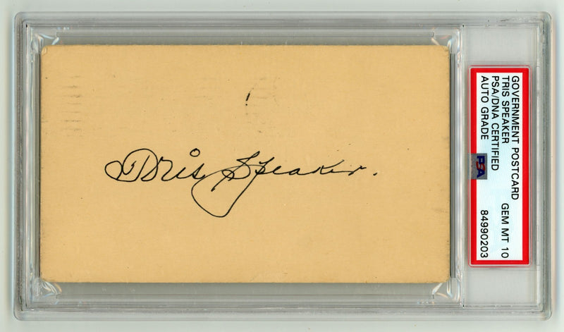 Tris Speaker Signed 1948 Government Postcard PSA DNA 10