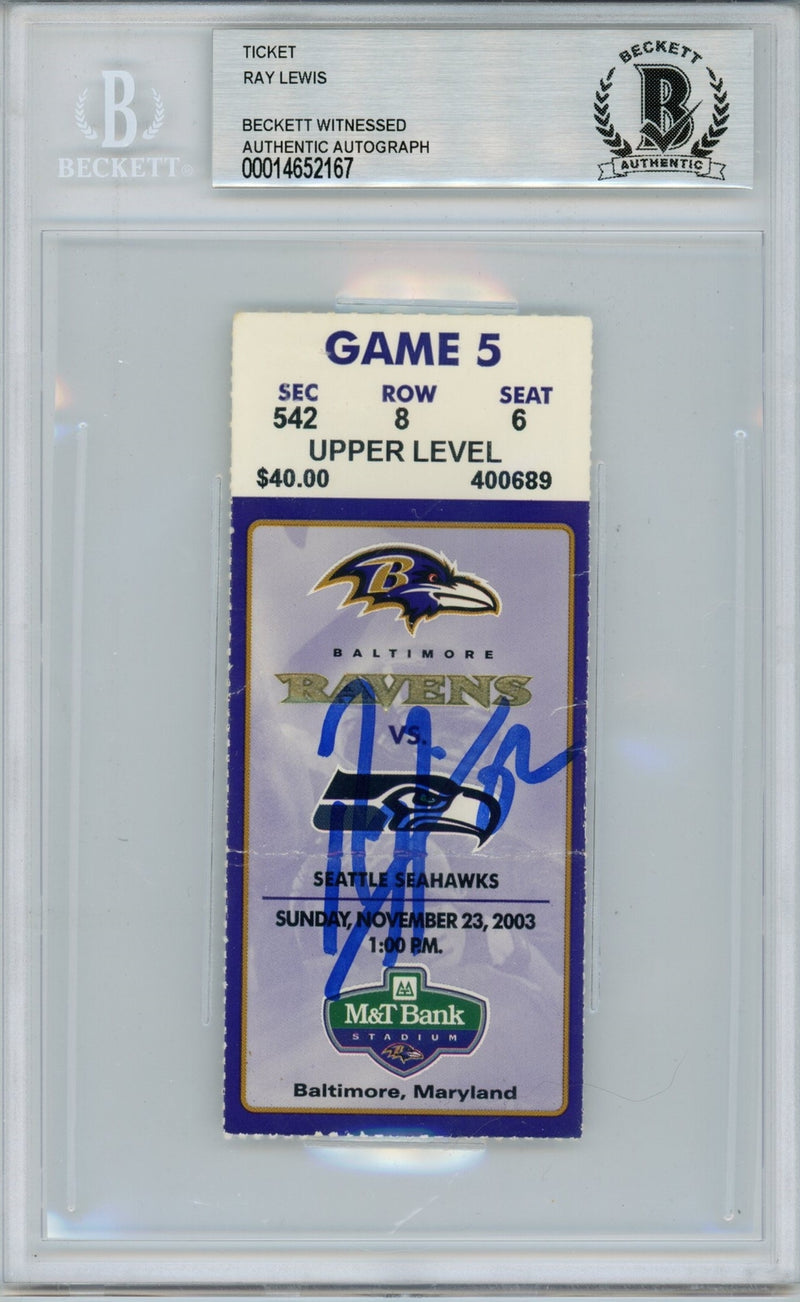 Ray Lewis Signed Baltimore Ravens Ticket Stub vs. Seahawks 11/23/03 BAS