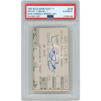 Deion Sanders Signed Atlanta Braves 1992 NLCS Game 5 Ticket - Slabbed