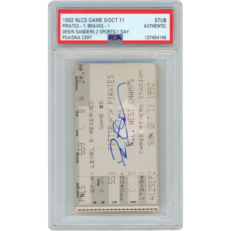 Deion Sanders Signed Atlanta Braves 1992 NLCS Game 5 Ticket - Slabbed