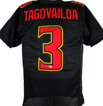 Taulia Tagovailoa Autographed Black Custom Football Jersey