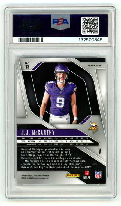 J.J. McCarthy Signed 2024 Panini Prizm Rookie Variation Card - PSA 10