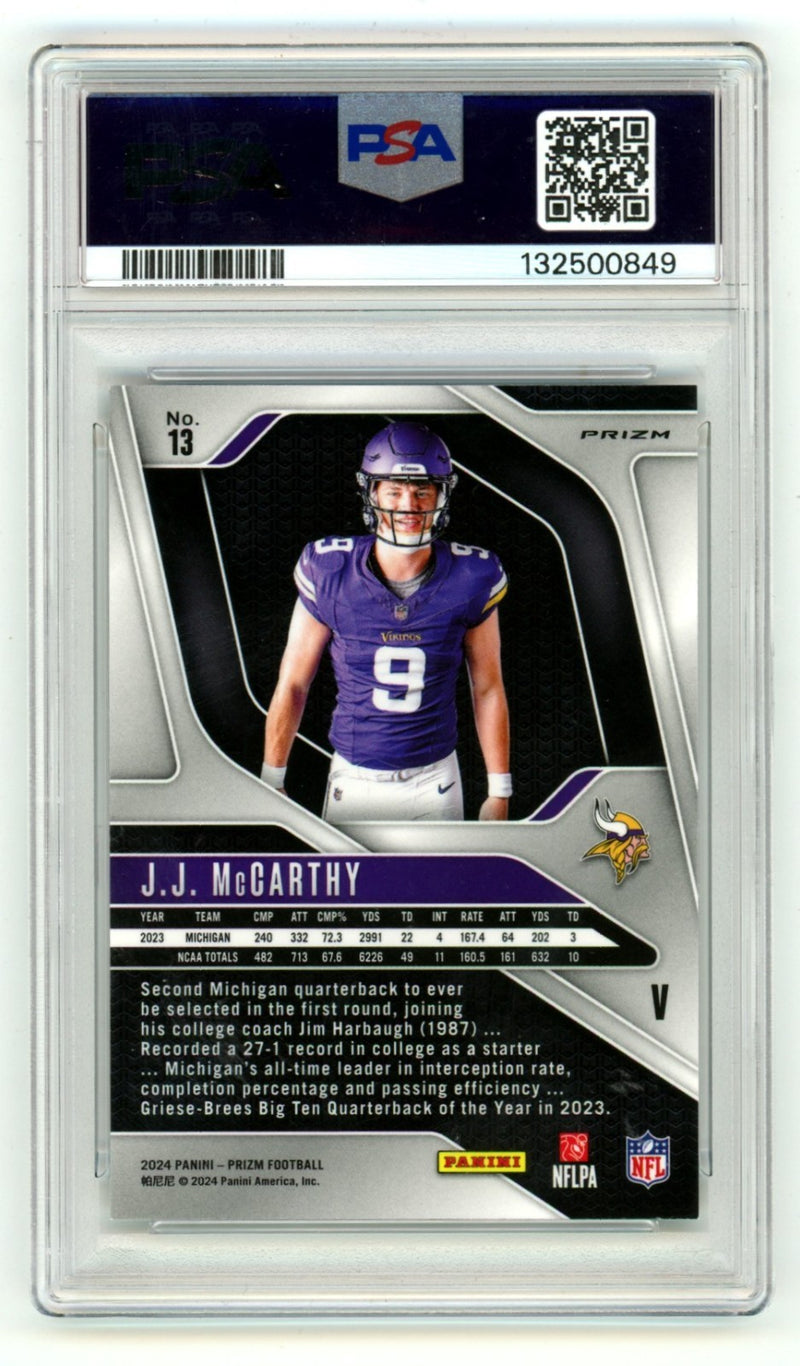 J.J. McCarthy Signed 2024 Panini Prizm Rookie Variation Card - PSA 10