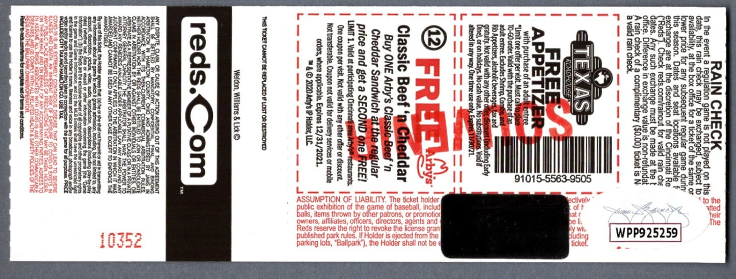 Jonathan India Signed 1st Career Home Run Souvenir Ticket - April 22, 2021