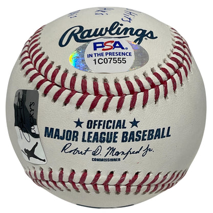 Jonathan India Signed MLB Baseball w/ 2021 NL ROY Stats PSA