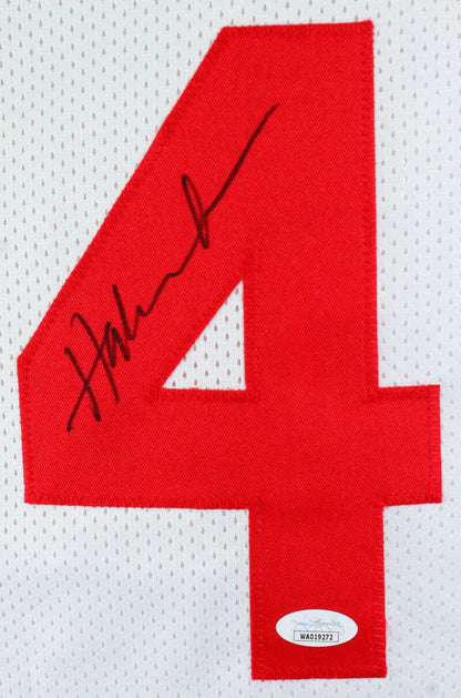 Hakeem Olajuwon Autographed Houston Rockets White Custom Stat Jersey