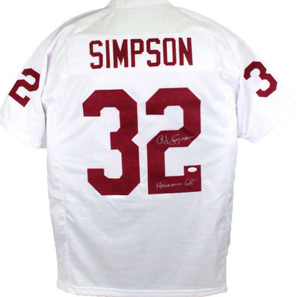 OJ Simpson Signed White Custom Jersey (Heisman Inscription)