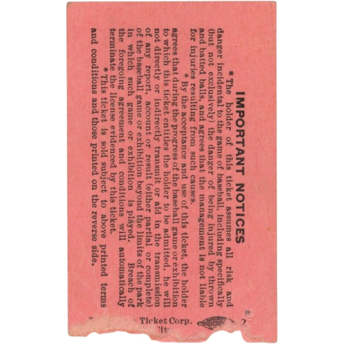 1947 Babe Ruth Day New York Yankees vs Washington Senators Ticket Stub