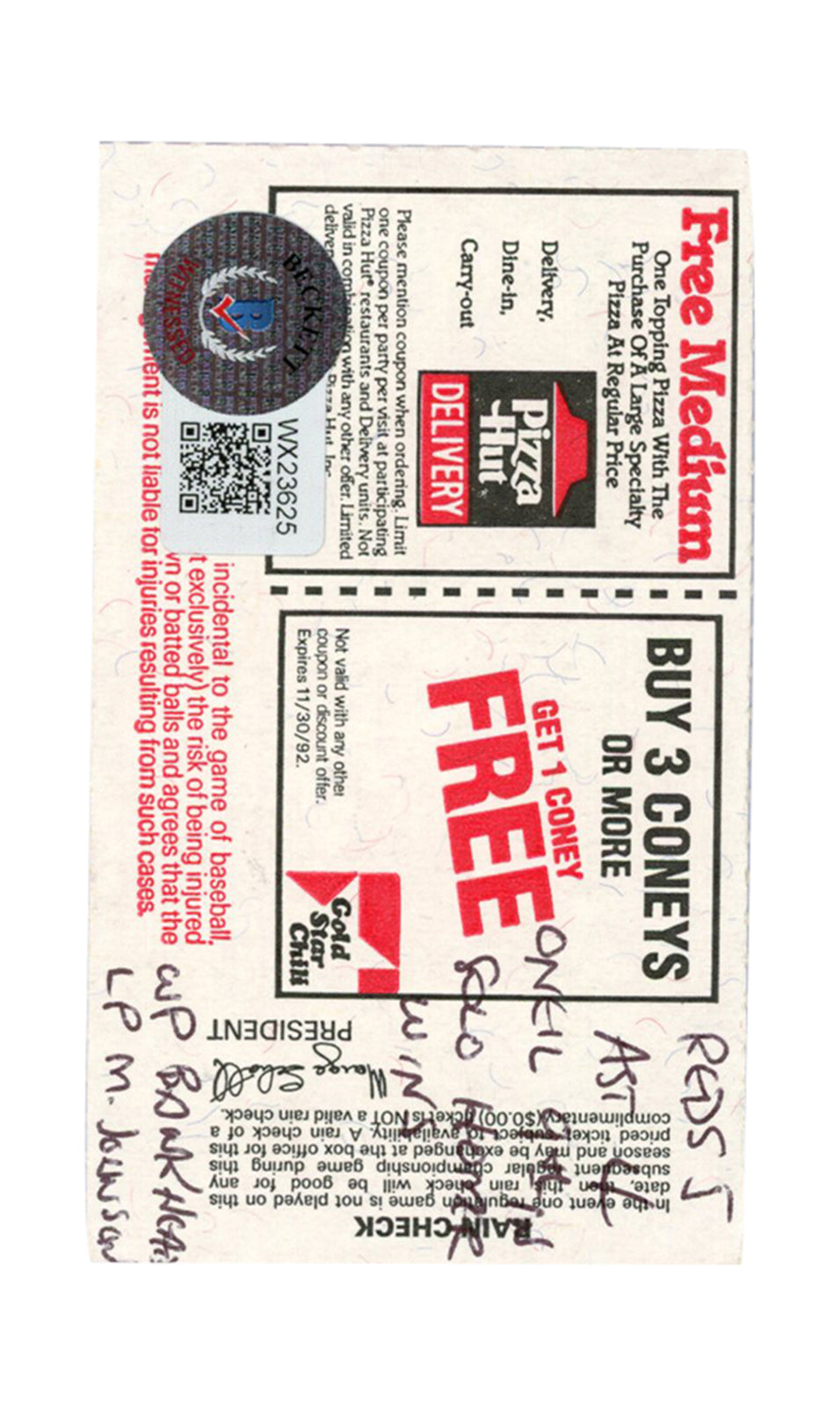 Deion Sanders Signed Atlanta Braves vs Reds Ticket Stub (4/14/1992) BAS